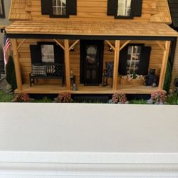 Log Cabin Dollhouse. Showing Dec 8-13Text For Address And Time 