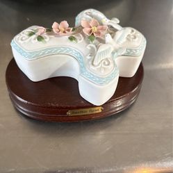 Porcelain Cross Box Separate From Music Box Below Selling As A Unit Both Are Vintage