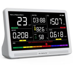 16 In 1 Air Quality Monitor Indoor 7" Display 9 AQI+7 AQI Alerts, CO2 Monitor Air Quality Tester For CO2, TVOC, PM2.5 PM1.0 PM10, HCHO Temperature