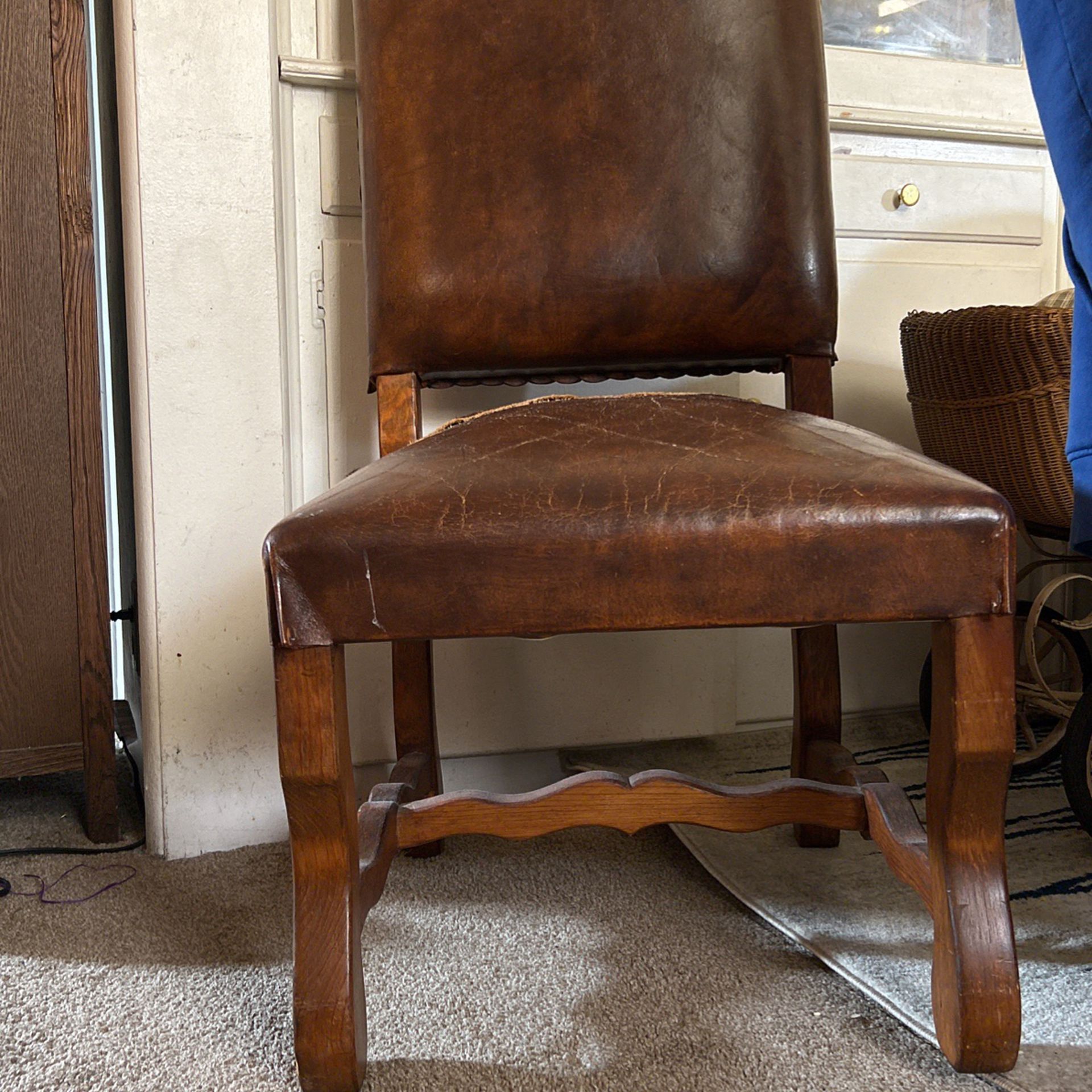 Real Leather & Wood  Brown  Dining Chairs
