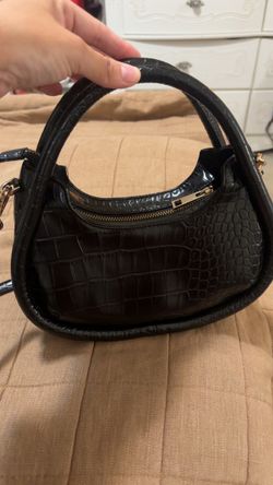 Black Croc-Embossed Mini Handbag