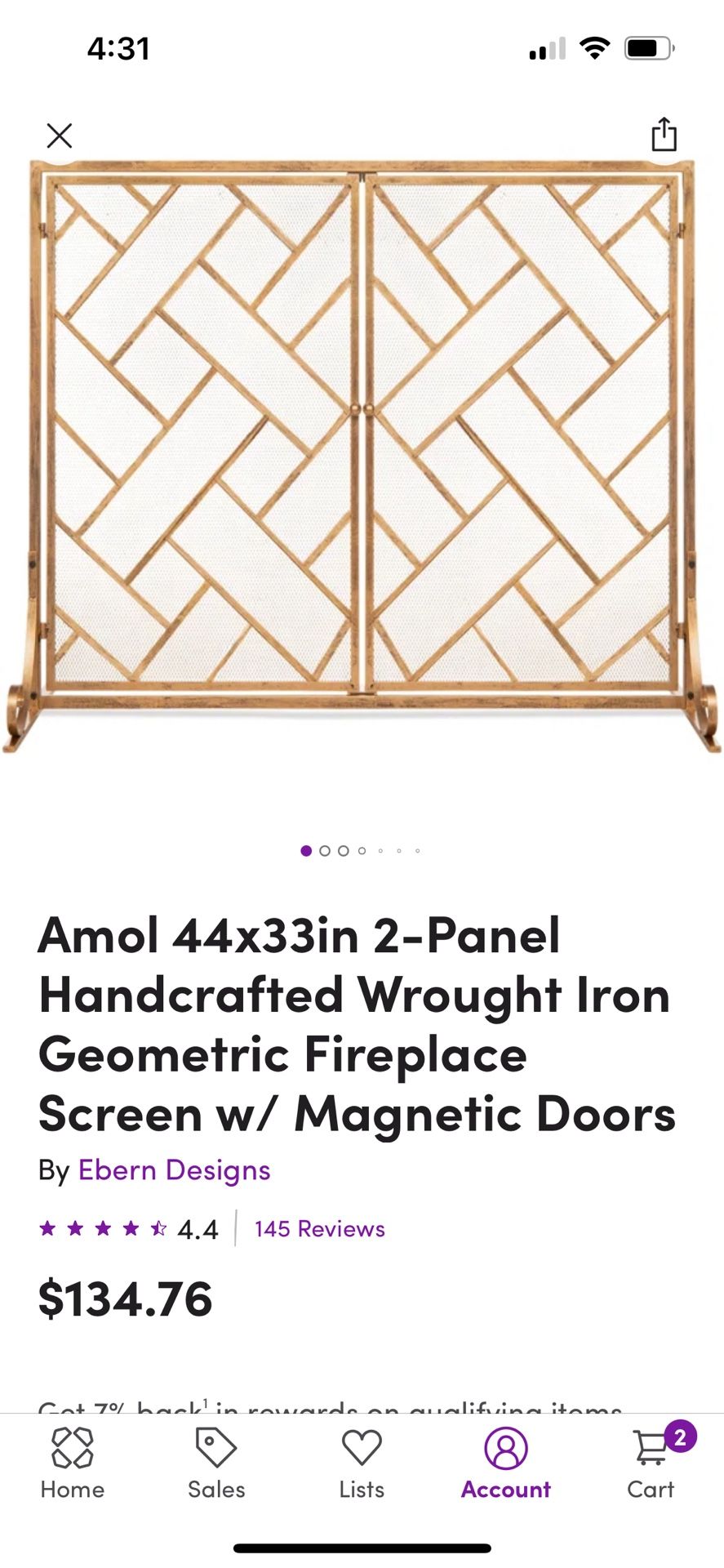 Gold Fireplace Screen