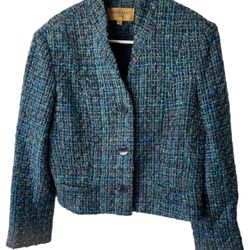 Vintage Bergamo by EBI Tweed Blue Red Pink Multi Color Size 12 Preppy Academia  This vintage Bergamo by EBI blazer is perfect for adding a touch of pr