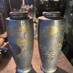 Chinese Brass Decorated Budvases