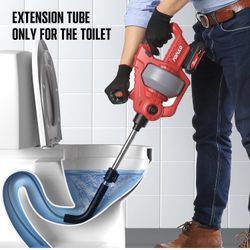 POPULO 20V Cordless Electric Drain Snake, 25Ft Replaceable Cable with 2.0Ah Battery, Extension Tube & Charger, Snake Drain Clog Remover Tool for Toile