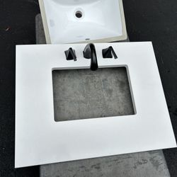Marble Vanity Top White With Black Faucet 