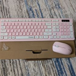 Pink Wireless Keyboard & Mouse Combo – Bluetooth / USB – Slim Full-Size Keyboard