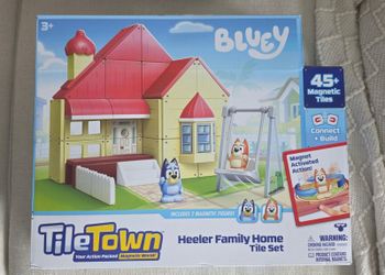 Tile Town Bluey Home Magnetic Tiles Construction Building Playset, Bluey and Bingo Figures
