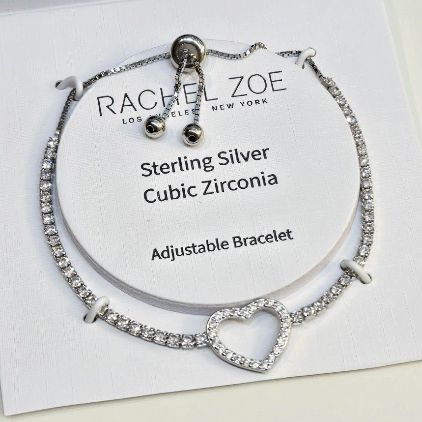 SHIPPING ONLY * .925 Sterling Silver Cubic Zirconia Heart Bracelet