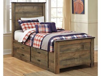 Trinell Brown Twin Panel Bed with 2 Storage Drawers