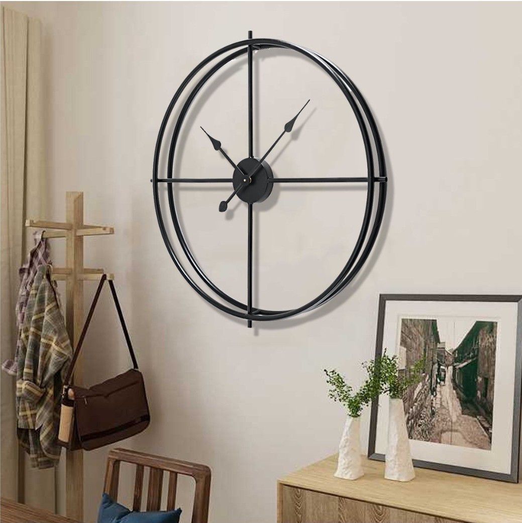 Minimalist Rustic Black Round Wall Clock, Non Ticking, Silent, Living Room, Bedroom, Home Decor