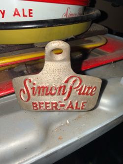 Simon Pure Beer-Ale Metal Wall Mount Bottle Opener Breweriana Opener