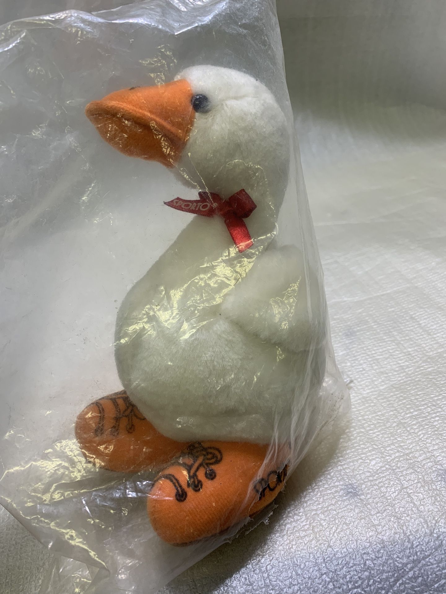 Sporto Duck Wearing Shoes Advertising Plush Stuffed Animal Toy White Orange 7”