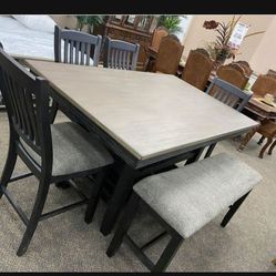 Two Tone Dining Table With Drawers,4 Chairs And Bench/6 Piece Dining-Kitchen Room Set🔥On Display 🏠 Delivery Available 👍