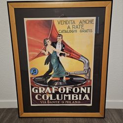 Framed Vintage Columbia Gramophone PRINT Dancing Couple Art 1998 print