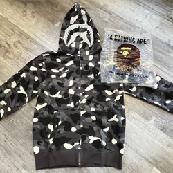 Bape Hoodie, Black And White (White Glows In The Dark)