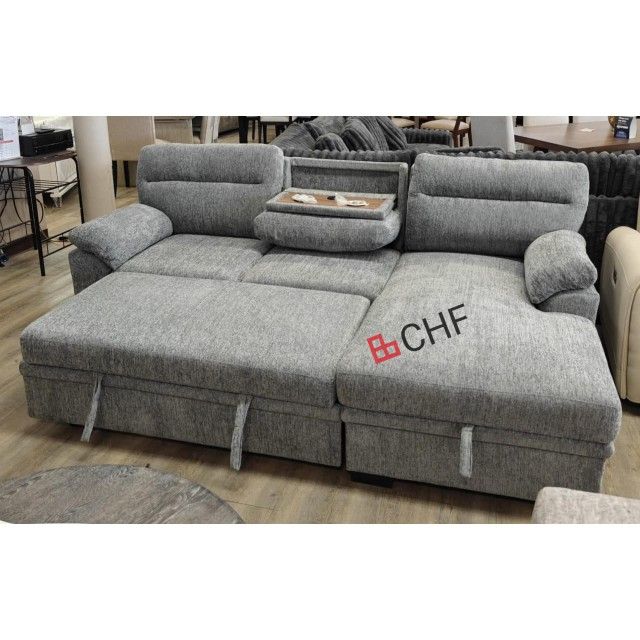 Sleeper Sectional Sofa With Storage Chaise And Pull Out Bed With Cupholder