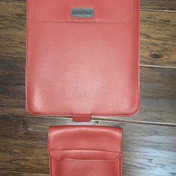 Leather laptop sleeve and charger pouch 