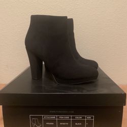 New Faux-Suede Black Ankle Boots, Size 6
