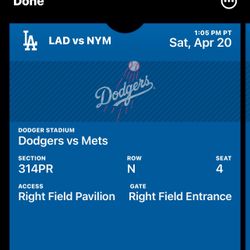 Dodger VS NY Mets Tickets 4/20/24