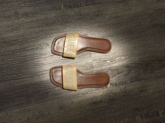 GUESS Rhinestone Logo Clear Strap Slide Sandals