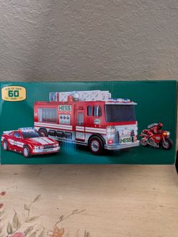New 2024 HESS TOY TRUCK 60TH ANNIVERSARY FIRE TRUCK CAR & MOTORCYCLE