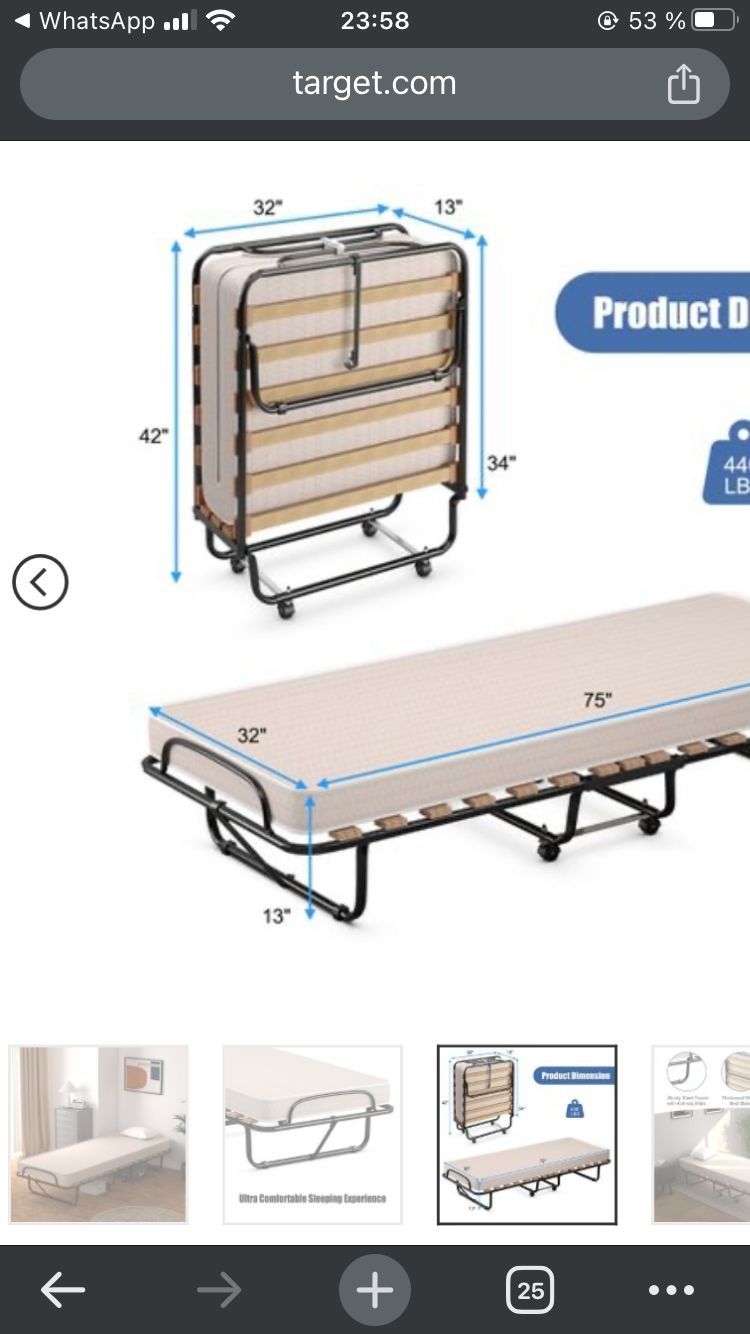  Folding Bed  Metal  Bed Sleeper w/ Memory Foam Mattress