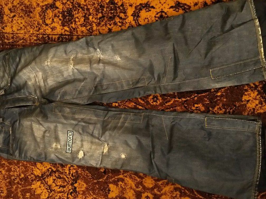 RARE OLYMPIC issued Burton Blue Denim jean GORE-TEX Snowboard Ski Pants - medium NEW