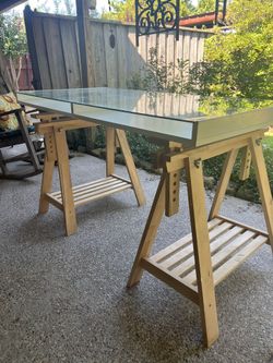 IKEA Adjustable Architectural Styled Glass Top Desk