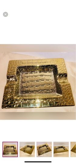 Gold Crocodile Alligator Pattern Golden Ashtray Home Living Room Accents Decor