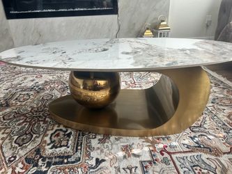 Oval Marble Top Coffee Table with Gold Base