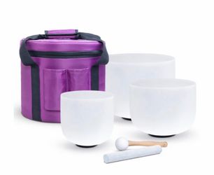 3pcs  White Quartz Crystal Singing Bowls with Carrying Case and Mallets