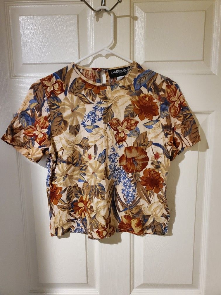 Vintage Sag Harbor Petite Floral Print Top (Size S)