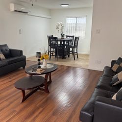 Black Leather Sofas + Coffee Table – Clean, Modern, Pickup Only