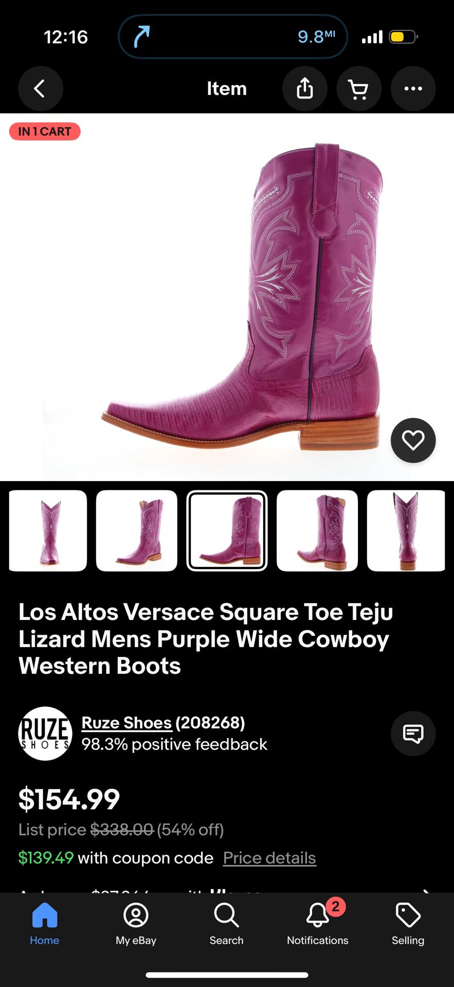 Los Altos Purple Cowboy Boots 11D 