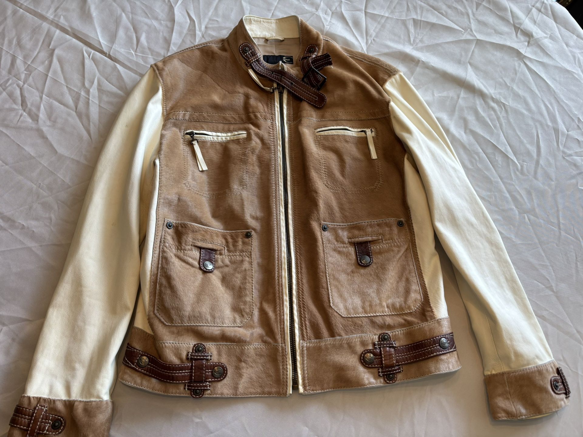 Just Cavalli Leather, Pony hair bomber jacket