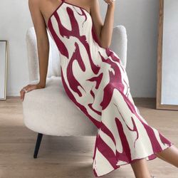 Privé Graphic Print Tie Backless Halter Dress *NEW*