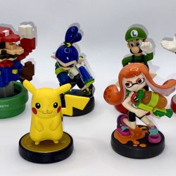 Lot of 6- Nintendo Amiibos - Pikachu, Mario, Luigi, Splatoon