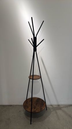 Industrial Coat Rack Stand with Wood Shelves