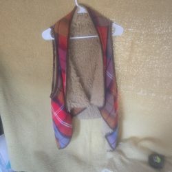 BOHO FAUX FUR & PLAID VEST 