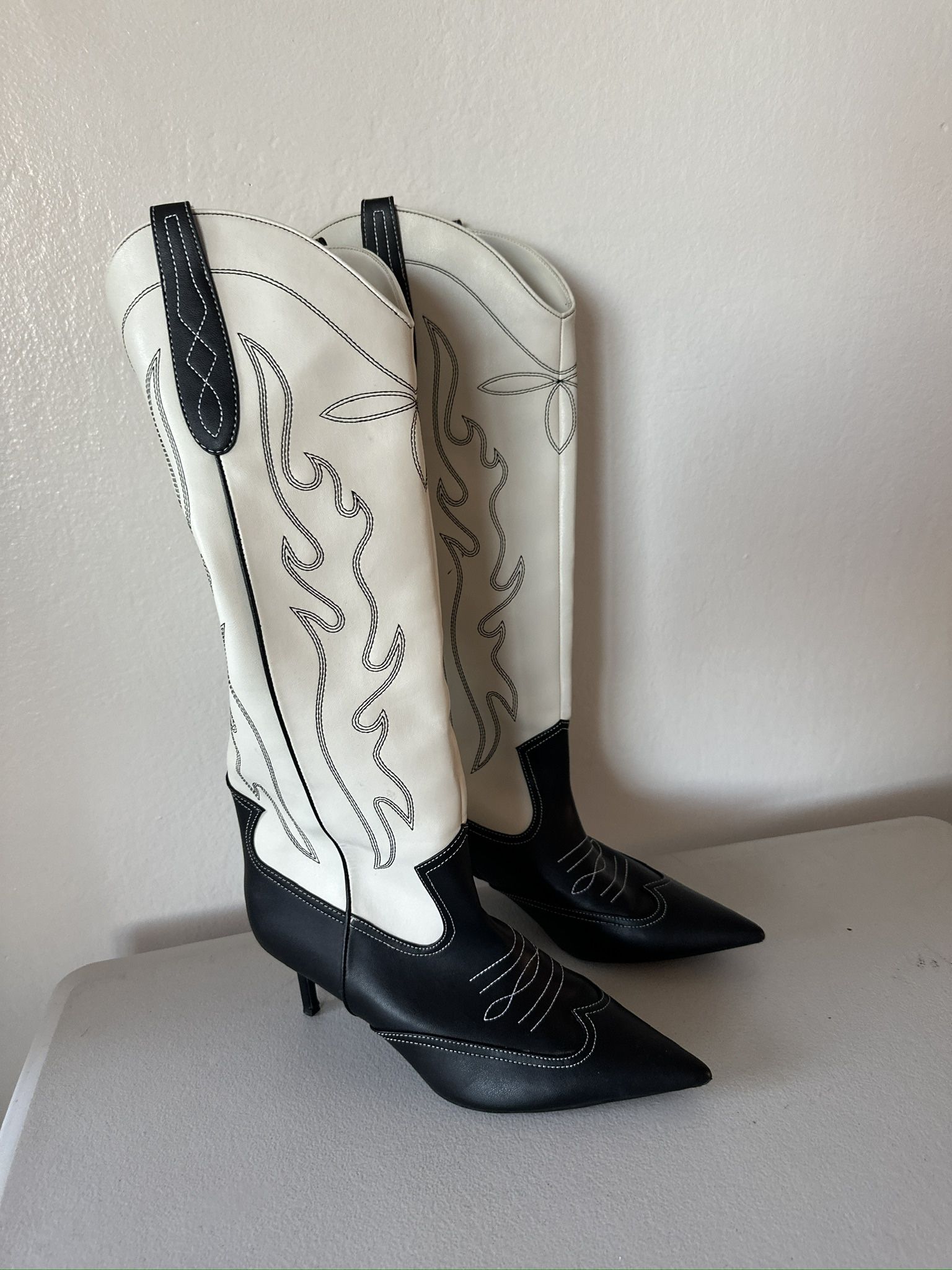 INC International Concepts Black and White Heeled Boots