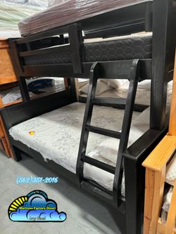 Twin over full bunk bed black litera cama con colchones nuevos new