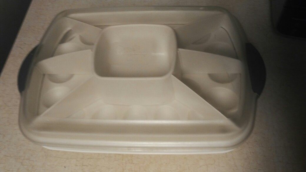 THE PAMPERED CHEF CHILLZANNE VEGGIE DEVILED EGG CHILLED SERVING TRAY w/LID $20 FIRM