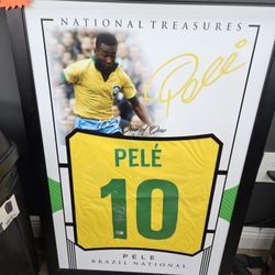 Framed Pele Autographed Jersey With Beckett COA