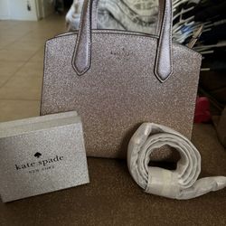 Kate Spade medium sized  rose gold tinsel bag,wallet 