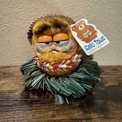 VTG NWT 1981 R. Dakin Garfield Hawaii Vacation Hat Grass Skirt Stuffed Plush