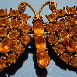 Antique Yellow And Amber Stones, Butterfly Pin