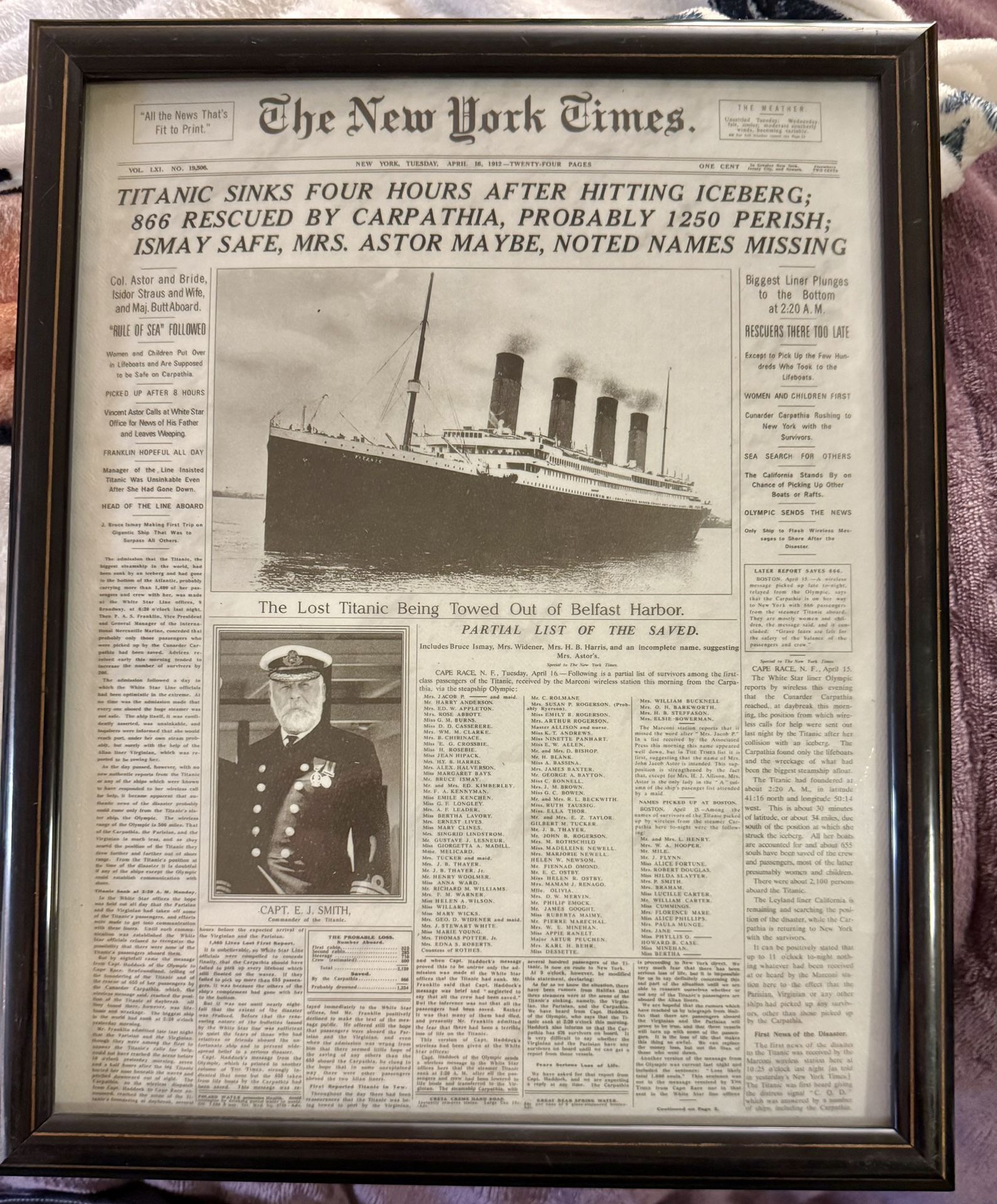 The Titanic Sinking: A 1912 New York Times Print