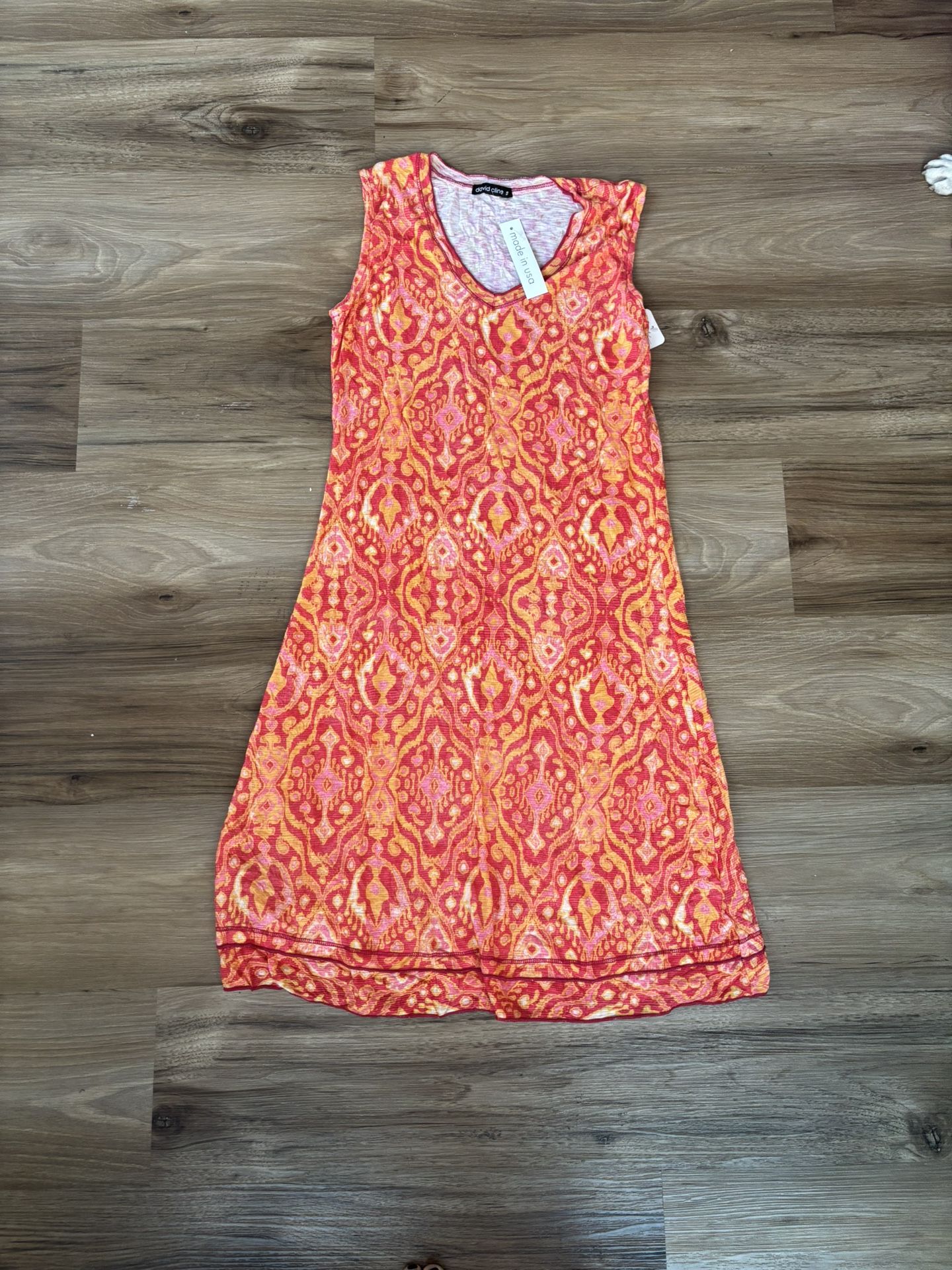 David Cline orange V-neck knit dress size small NWT