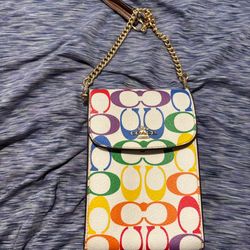 Rainbow Coach Crossbody Bag With Gold Strap 